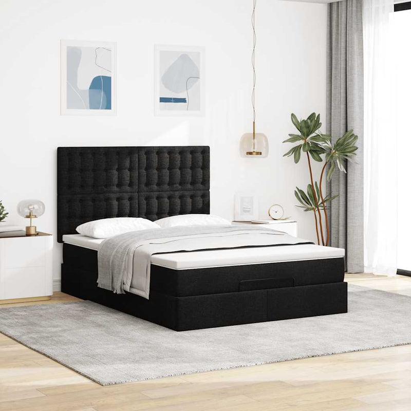 Ottoman Bed with Mattress & LEDs Black Double Fabric Payday Deals