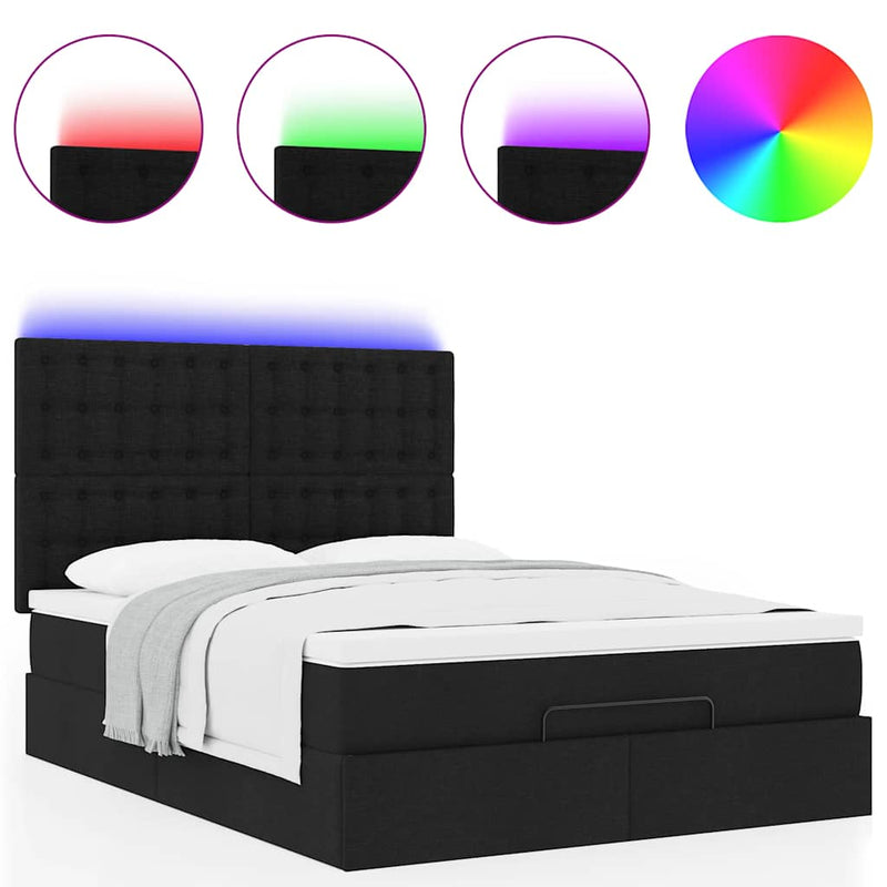 Ottoman Bed with Mattress & LEDs Black Double Fabric Payday Deals
