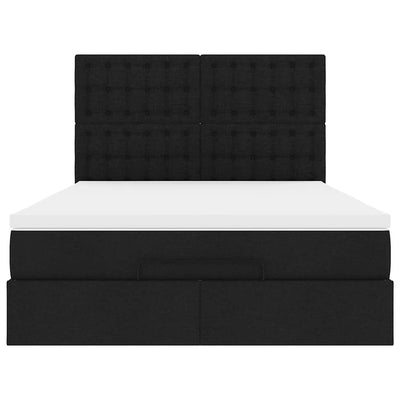 Ottoman Bed with Mattress & LEDs Black Double Fabric Payday Deals