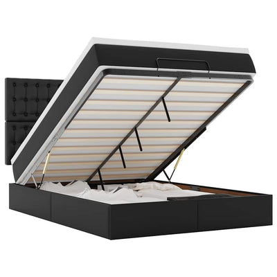 Ottoman Bed with Mattress & LEDs Black Double Faux Leather Payday Deals
