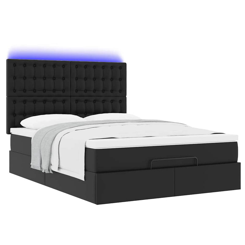 Ottoman Bed with Mattress & LEDs Black Double Faux Leather Payday Deals