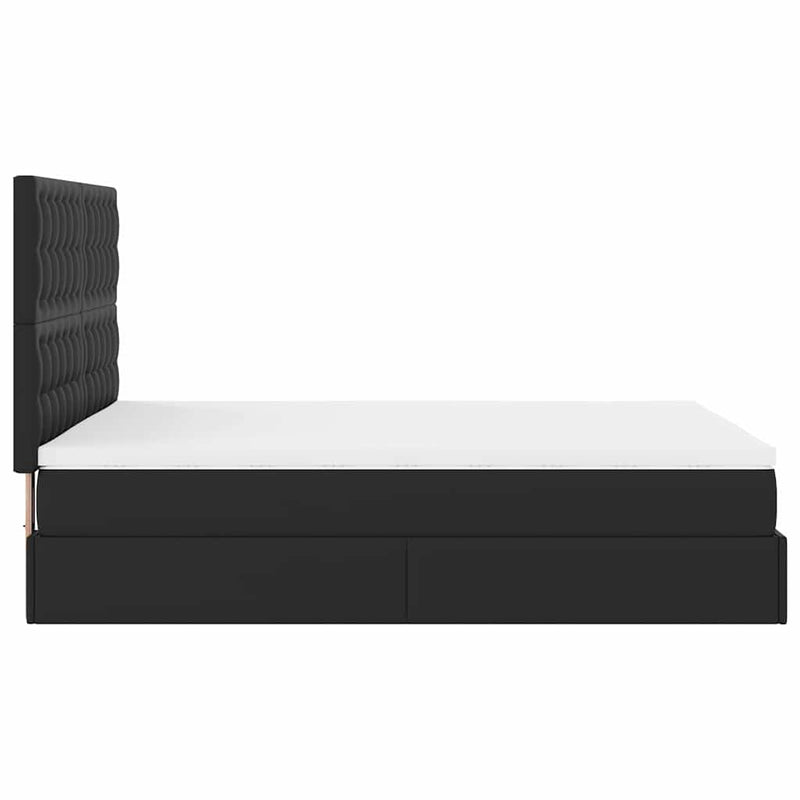 Ottoman Bed with Mattress & LEDs Black Double Faux Leather Payday Deals