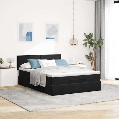 Ottoman Bed with Mattress & LEDs Black Double Velvet Payday Deals