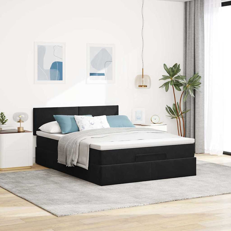 Ottoman Bed with Mattress & LEDs Black Double Velvet Payday Deals