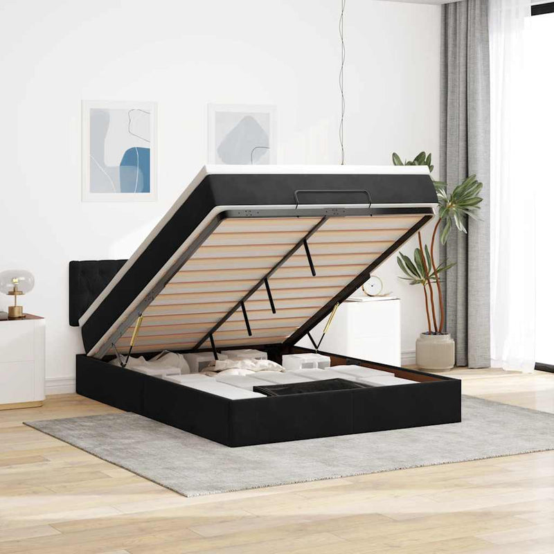 Ottoman Bed with Mattress & LEDs Black Double Velvet Payday Deals