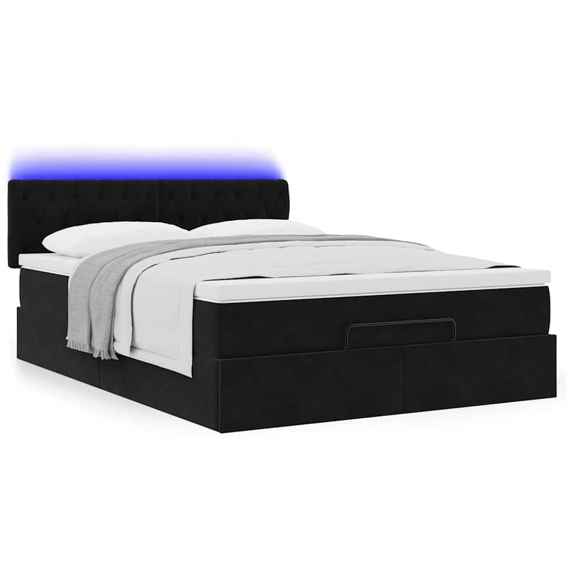 Ottoman Bed with Mattress & LEDs Black Double Velvet Payday Deals