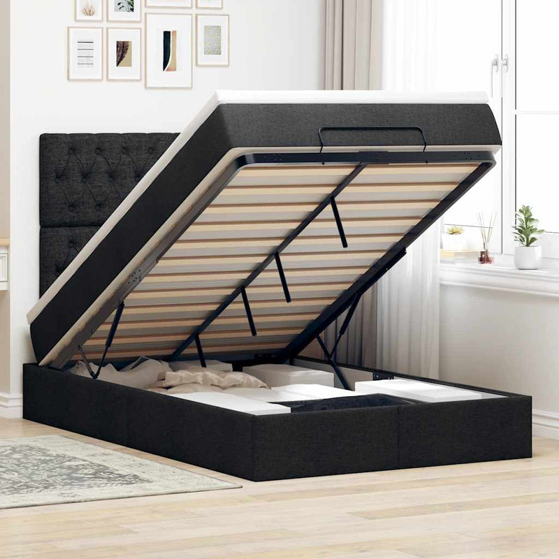 Ottoman Bed with Mattress & LEDs Black King Single Fabric Payday Deals