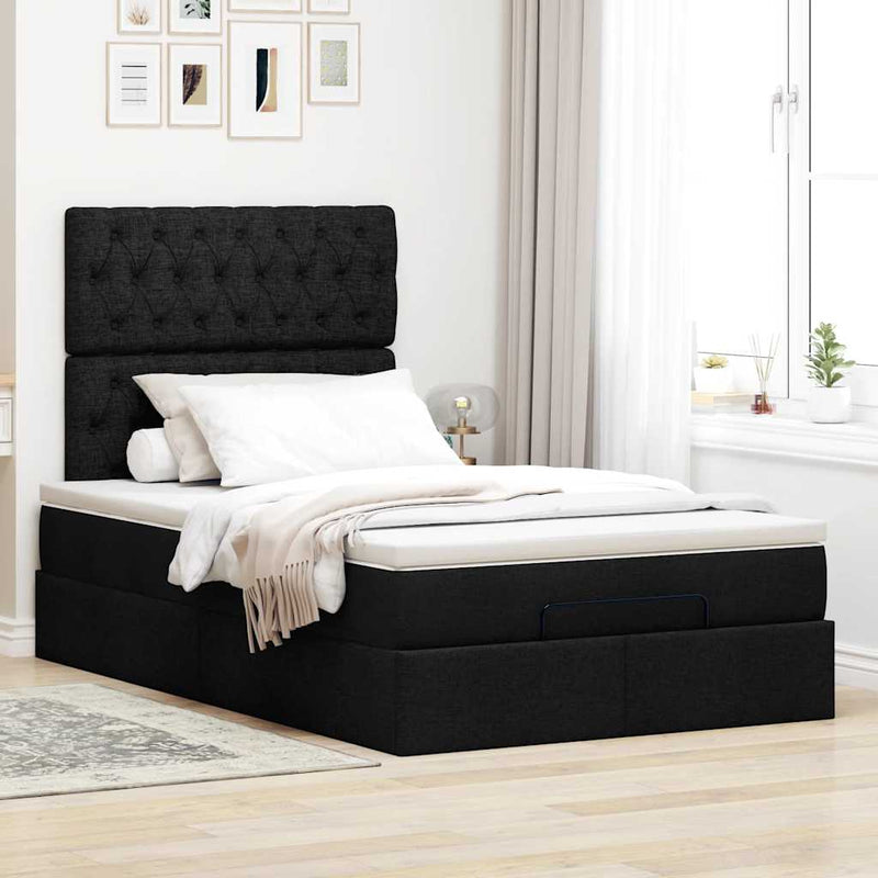 Ottoman Bed with Mattress & LEDs Black King Single Fabric Payday Deals