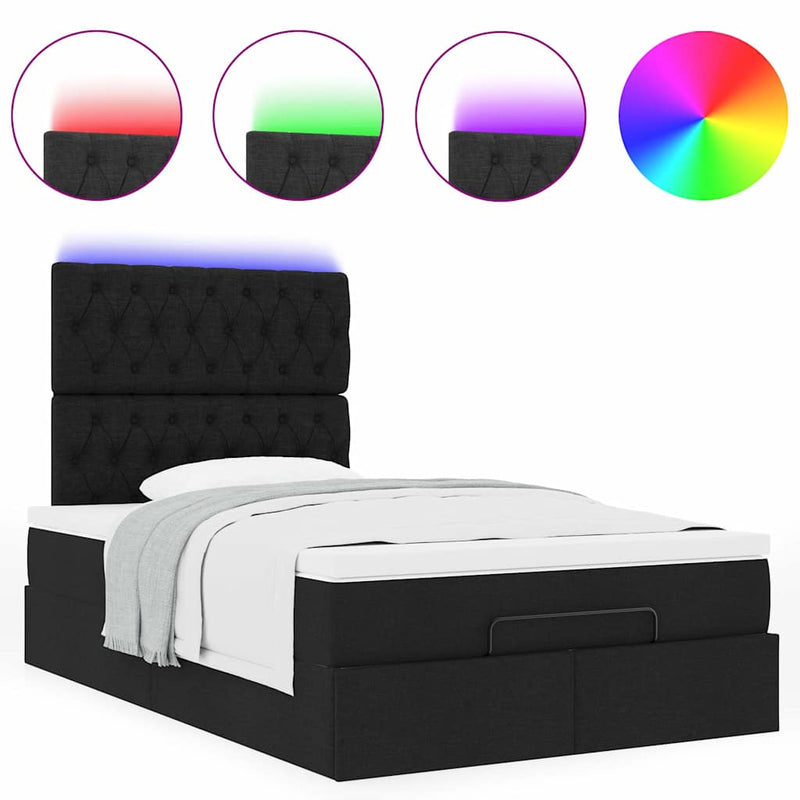 Ottoman Bed with Mattress & LEDs Black King Single Fabric Payday Deals