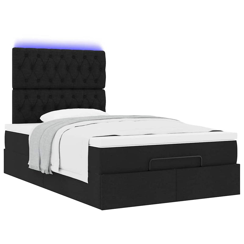 Ottoman Bed with Mattress & LEDs Black King Single Fabric Payday Deals