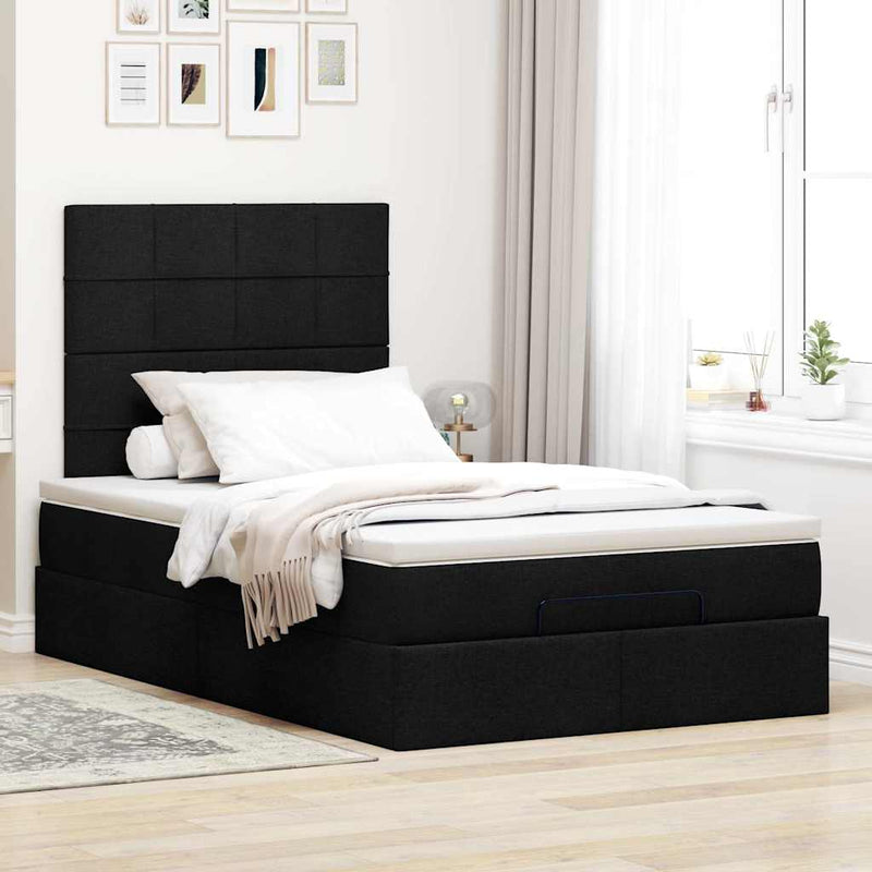 Ottoman Bed with Mattress & LEDs Black King Single Fabric Payday Deals