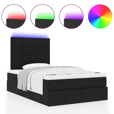 Ottoman Bed with Mattress & LEDs Black King Single Fabric Payday Deals