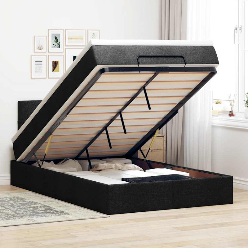 Ottoman Bed with Mattress & LEDs Black King Single Fabric Payday Deals