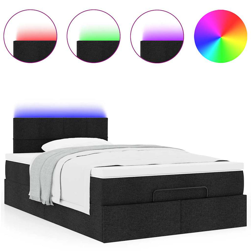 Ottoman Bed with Mattress & LEDs Black King Single Fabric Payday Deals