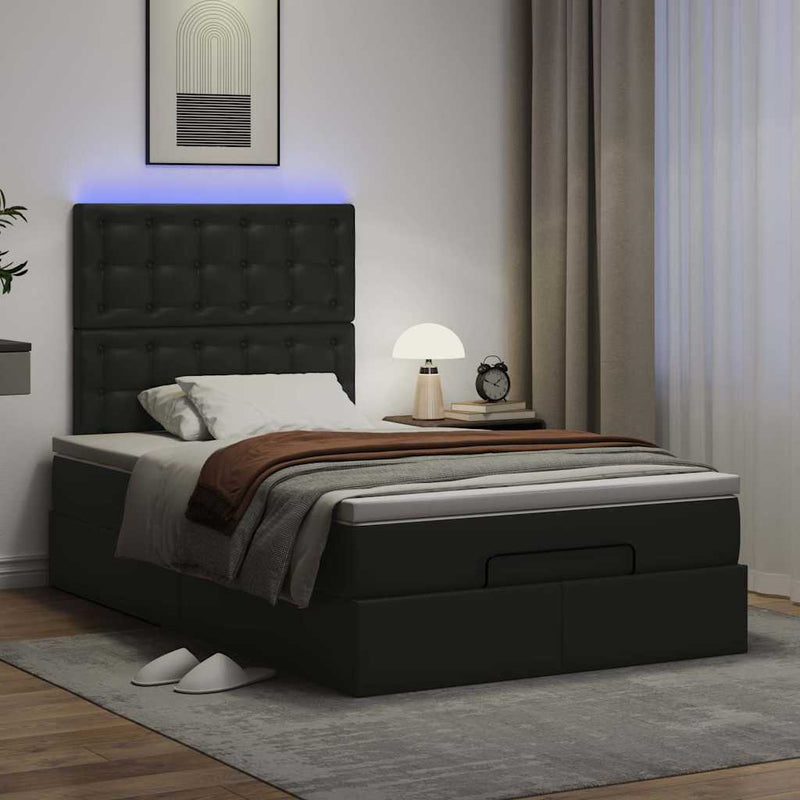 Ottoman Bed with Mattress & LEDs Black King Single Faux Leather Payday Deals