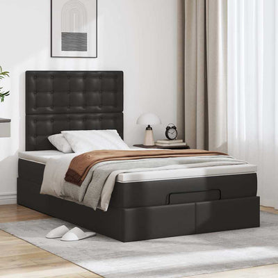 Ottoman Bed with Mattress & LEDs Black King Single Faux Leather Payday Deals