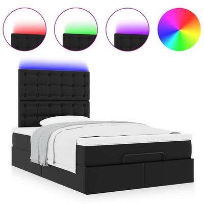 Ottoman Bed with Mattress & LEDs Black King Single Faux Leather Payday Deals