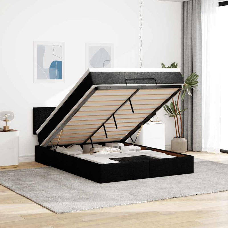 Ottoman Bed with Mattress & LEDs Black Queen Fabric Payday Deals