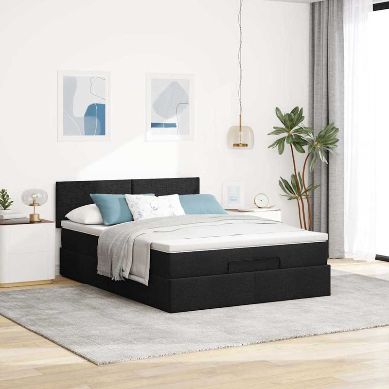 Ottoman Bed with Mattress & LEDs Black Queen Fabric Payday Deals