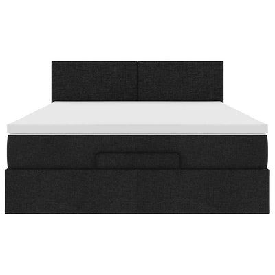 Ottoman Bed with Mattress & LEDs Black Queen Fabric Payday Deals