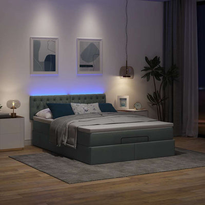 Ottoman Bed with Mattress & LEDs Dark Grey Double Fabric Payday Deals