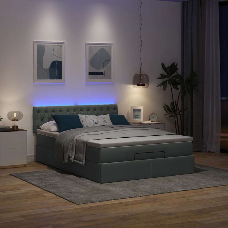 Ottoman Bed with Mattress & LEDs Dark Grey Double Fabric Payday Deals