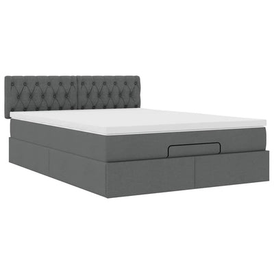 Ottoman Bed with Mattress & LEDs Dark Grey Double Fabric Payday Deals