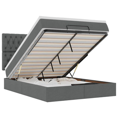 Ottoman Bed with Mattress & LEDs Dark Grey Double Fabric Payday Deals