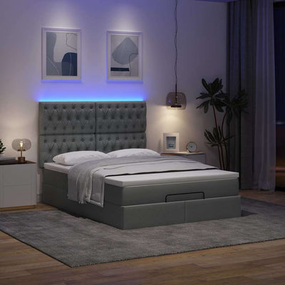 Ottoman Bed with Mattress & LEDs Dark Grey Double Fabric Payday Deals