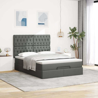 Ottoman Bed with Mattress & LEDs Dark Grey Double Fabric Payday Deals