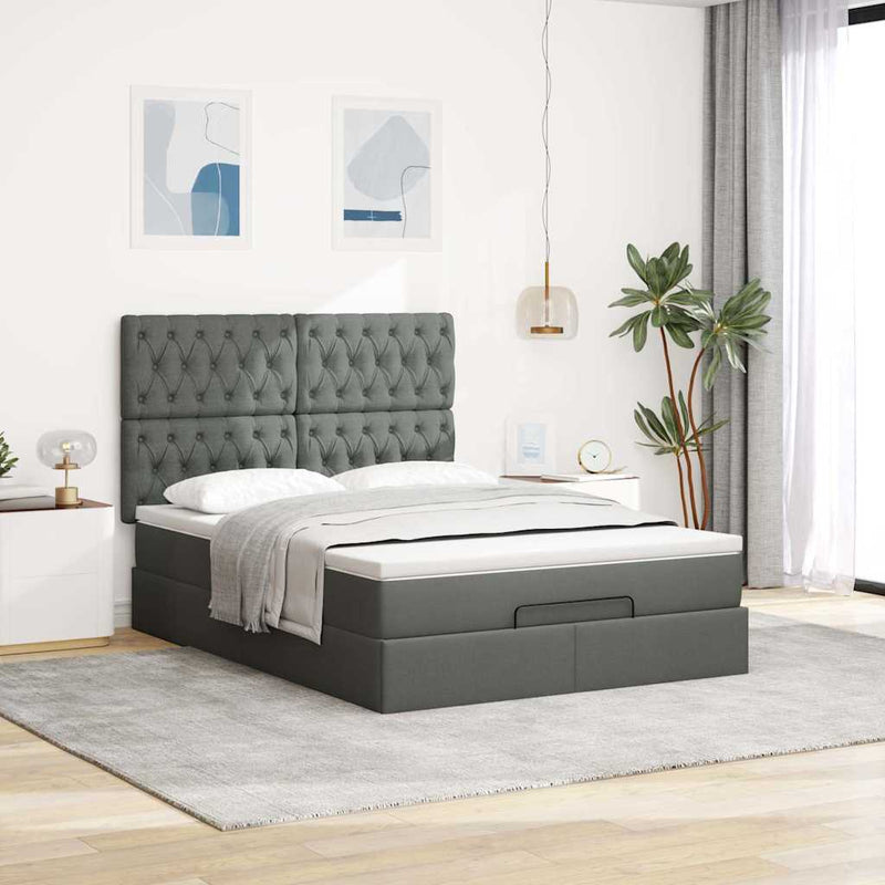 Ottoman Bed with Mattress & LEDs Dark Grey Double Fabric Payday Deals