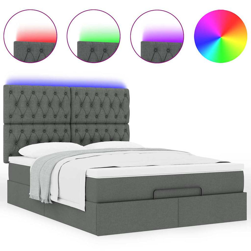 Ottoman Bed with Mattress & LEDs Dark Grey Double Fabric Payday Deals