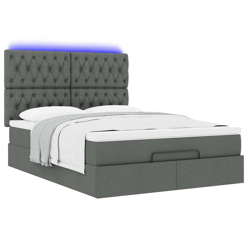 Ottoman Bed with Mattress & LEDs Dark Grey Double Fabric Payday Deals