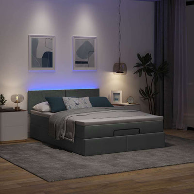 Ottoman Bed with Mattress & LEDs Dark Grey Double Fabric Payday Deals
