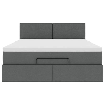 Ottoman Bed with Mattress & LEDs Dark Grey Double Fabric Payday Deals