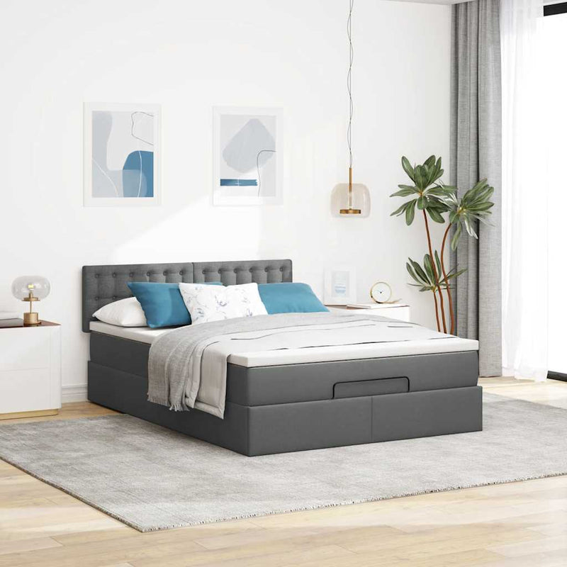 Ottoman Bed with Mattress & LEDs Dark Grey Double Fabric Payday Deals