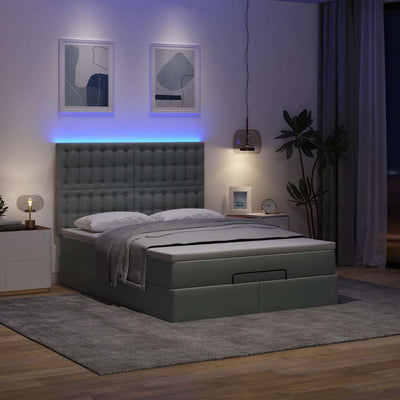 Ottoman Bed with Mattress & LEDs Dark Grey Double Fabric Payday Deals