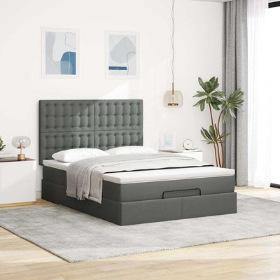 Ottoman Bed with Mattress & LEDs Dark Grey Double Fabric Payday Deals