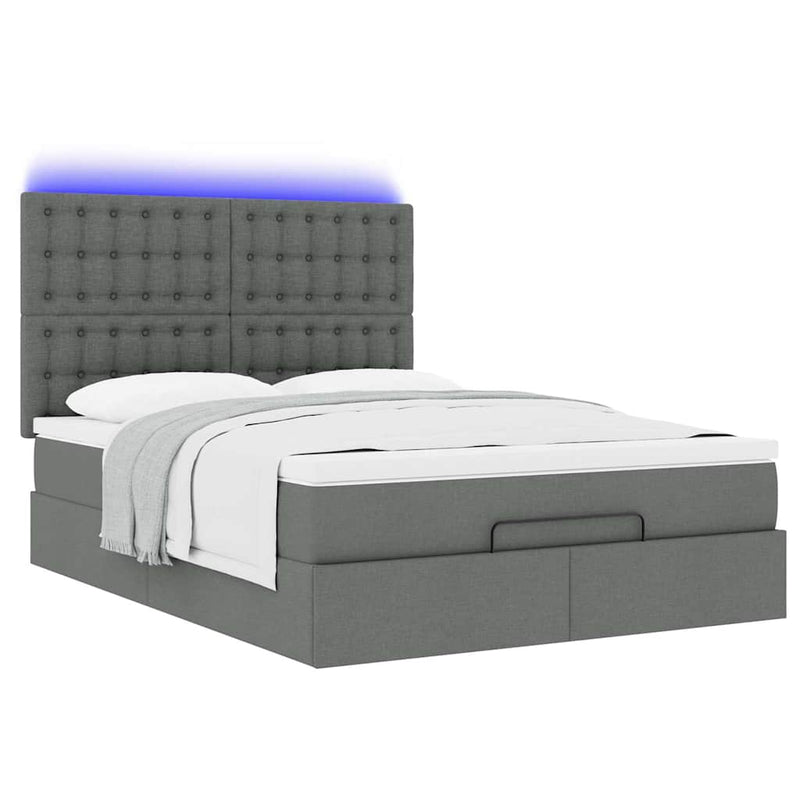 Ottoman Bed with Mattress & LEDs Dark Grey Double Fabric Payday Deals