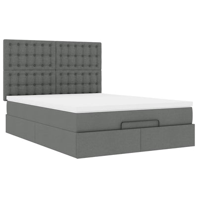 Ottoman Bed with Mattress & LEDs Dark Grey Double Fabric Payday Deals