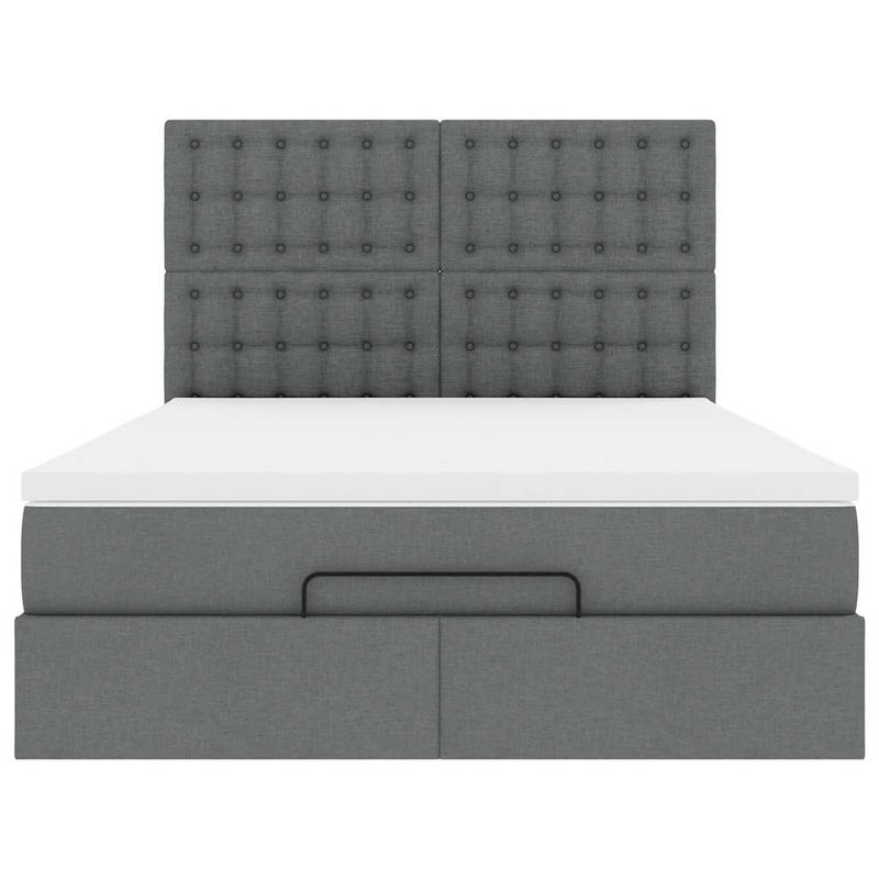 Ottoman Bed with Mattress & LEDs Dark Grey Double Fabric Payday Deals