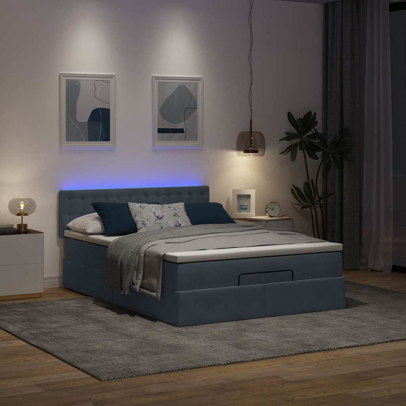 Ottoman Bed with Mattress & LEDs Dark Grey Double Velvet Payday Deals