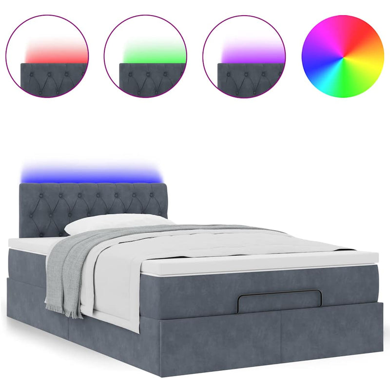 Ottoman Bed with Mattress & LEDs Dark Grey King Single Velvet Payday Deals