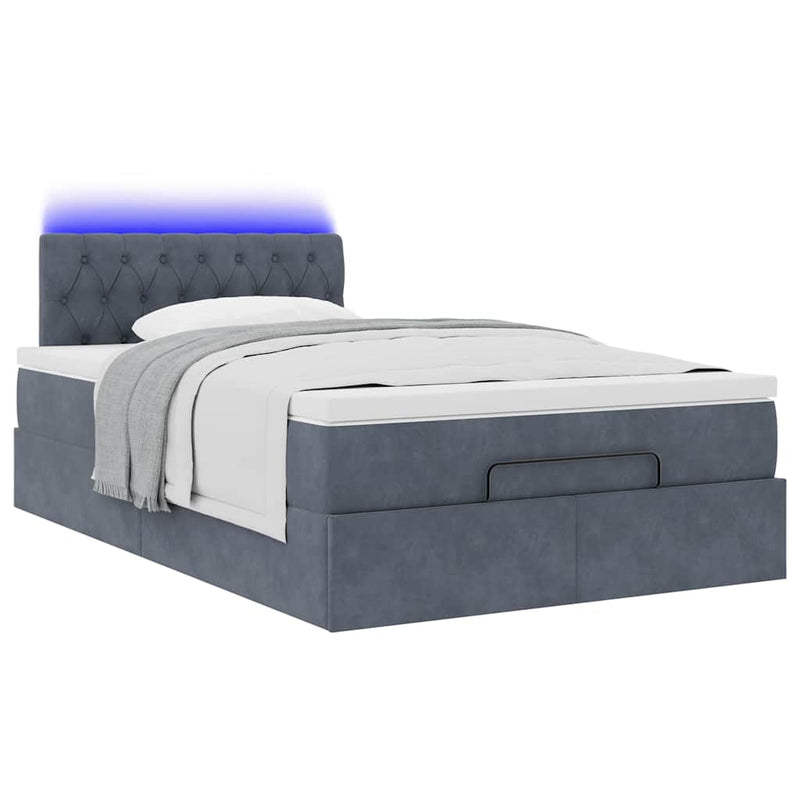 Ottoman Bed with Mattress & LEDs Dark Grey King Single Velvet Payday Deals