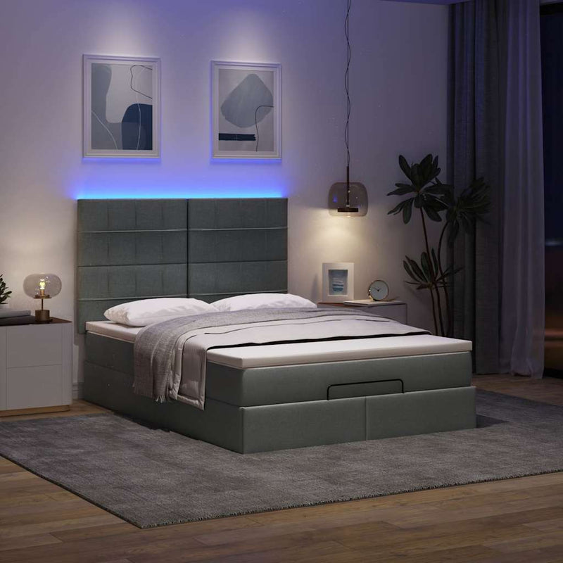 Ottoman Bed with Mattress & LEDs Dark Grey Queen Fabric Payday Deals