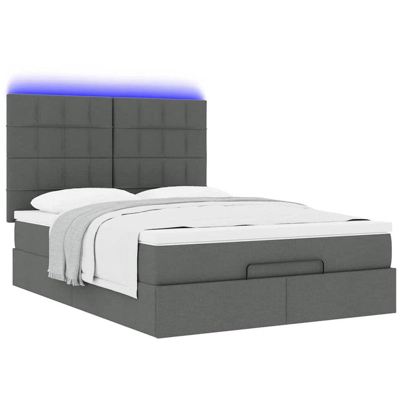 Ottoman Bed with Mattress & LEDs Dark Grey Queen Fabric Payday Deals