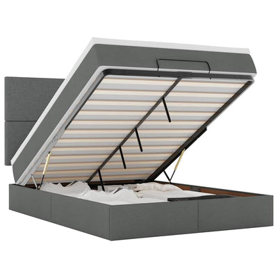 Ottoman Bed with Mattress & LEDs Dark Grey Queen Fabric Payday Deals