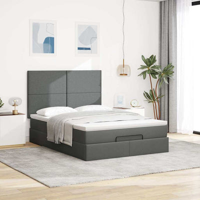 Ottoman Bed with Mattress & LEDs Dark Grey Queen Fabric Payday Deals