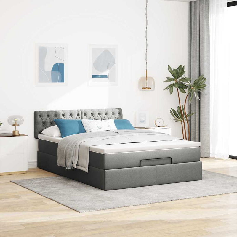 Ottoman Bed with Mattress & LEDs Dark Grey Queen Fabric Payday Deals