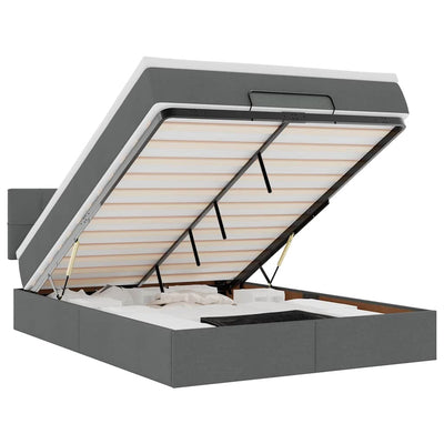 Ottoman Bed with Mattress & LEDs Dark Grey Queen Fabric Payday Deals
